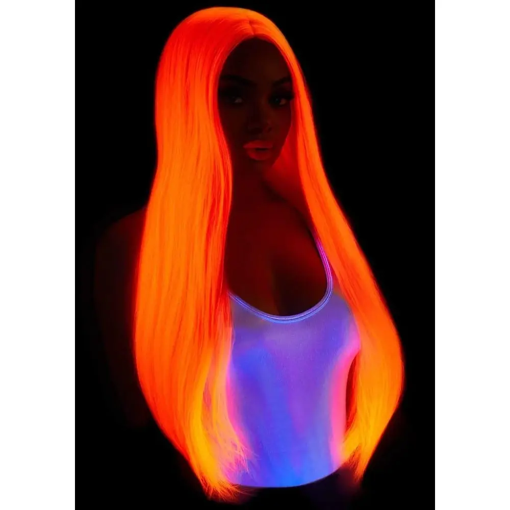 Leg Avenue - Long straight center part wig - Довга перука (неоновий рожевий) - фото 3