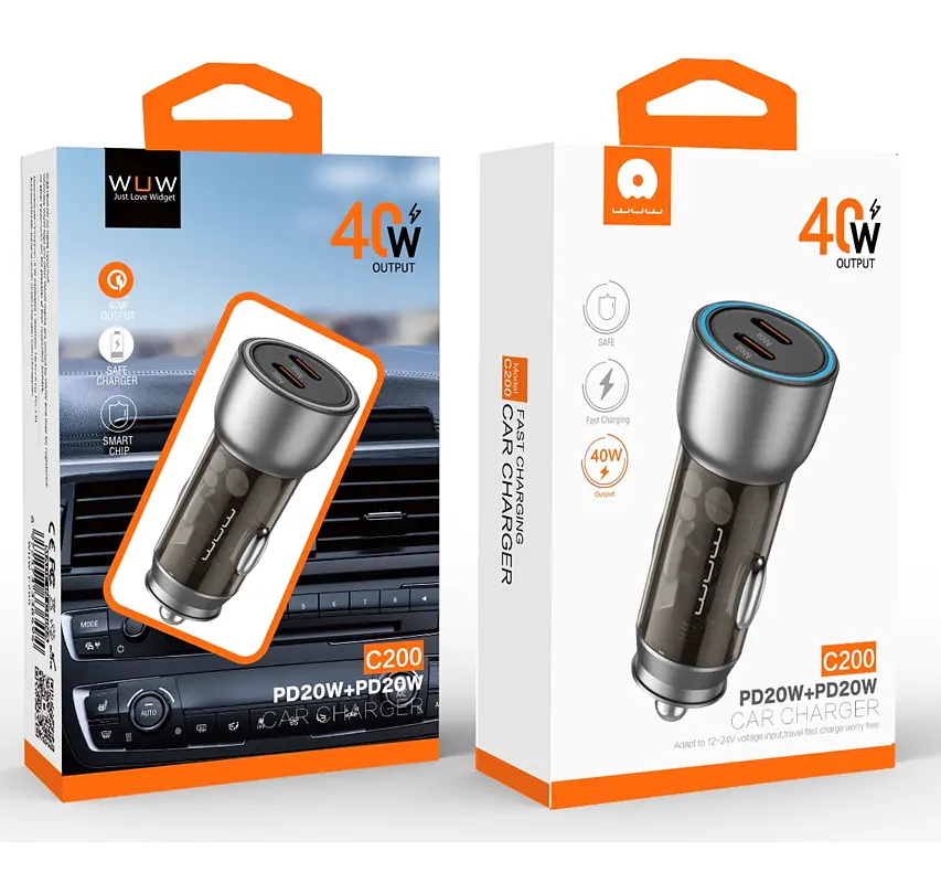 Автомобільний зарядний пристрій WUW-C200 PD 20W +PD 20W чорний - фото 2