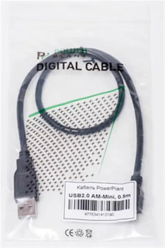 Кабель PowerPlant USB2.0 (AM) - MiniUSB (AM) 50 см Чорний (KD00AS1219) - фото 2