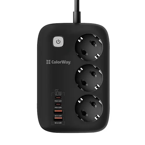 Мережевий фільтр GaN3 Pro, 3 розетки, 2 м, Black ColorWay teh0028200