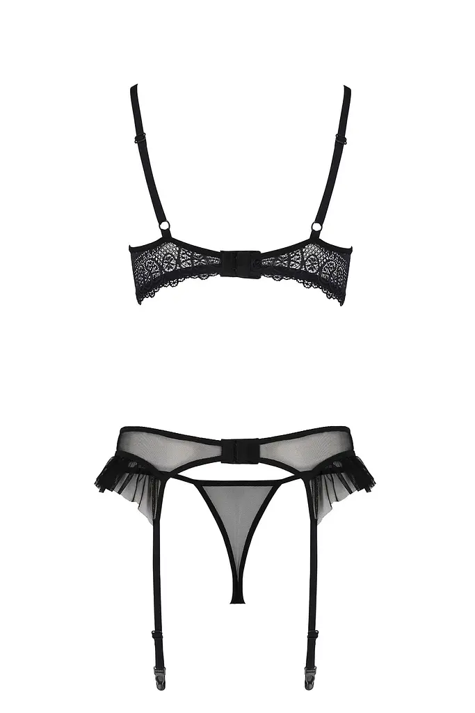 Комплект Passion KERRIA SET WITH OPEN BRA black, XXL/XXXL, бюстгальтер з відкритою чашкою, стрінги, пояс для панчіх - фото 4