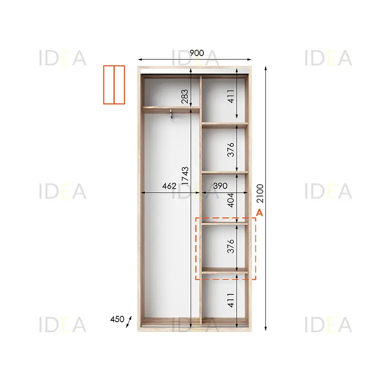Шафа-купе Idea серія 10 90 x 45 x 210 см Дуб сонома - фото 2