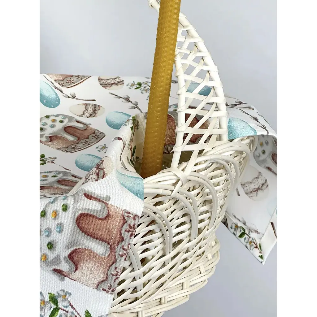 Комплект Пасхальная корзина Галичина белая с тефлоновым полотенцем Пасхальный кулич голубое и свечой - фото 2