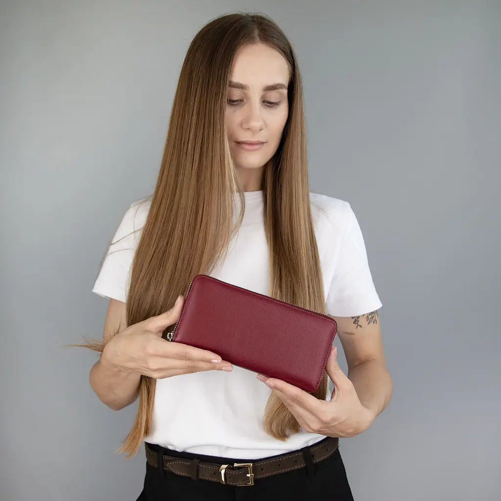 Гаманець жіночий шкіряний Fuerdanni 19600 бордовий на блискавці - фото 7