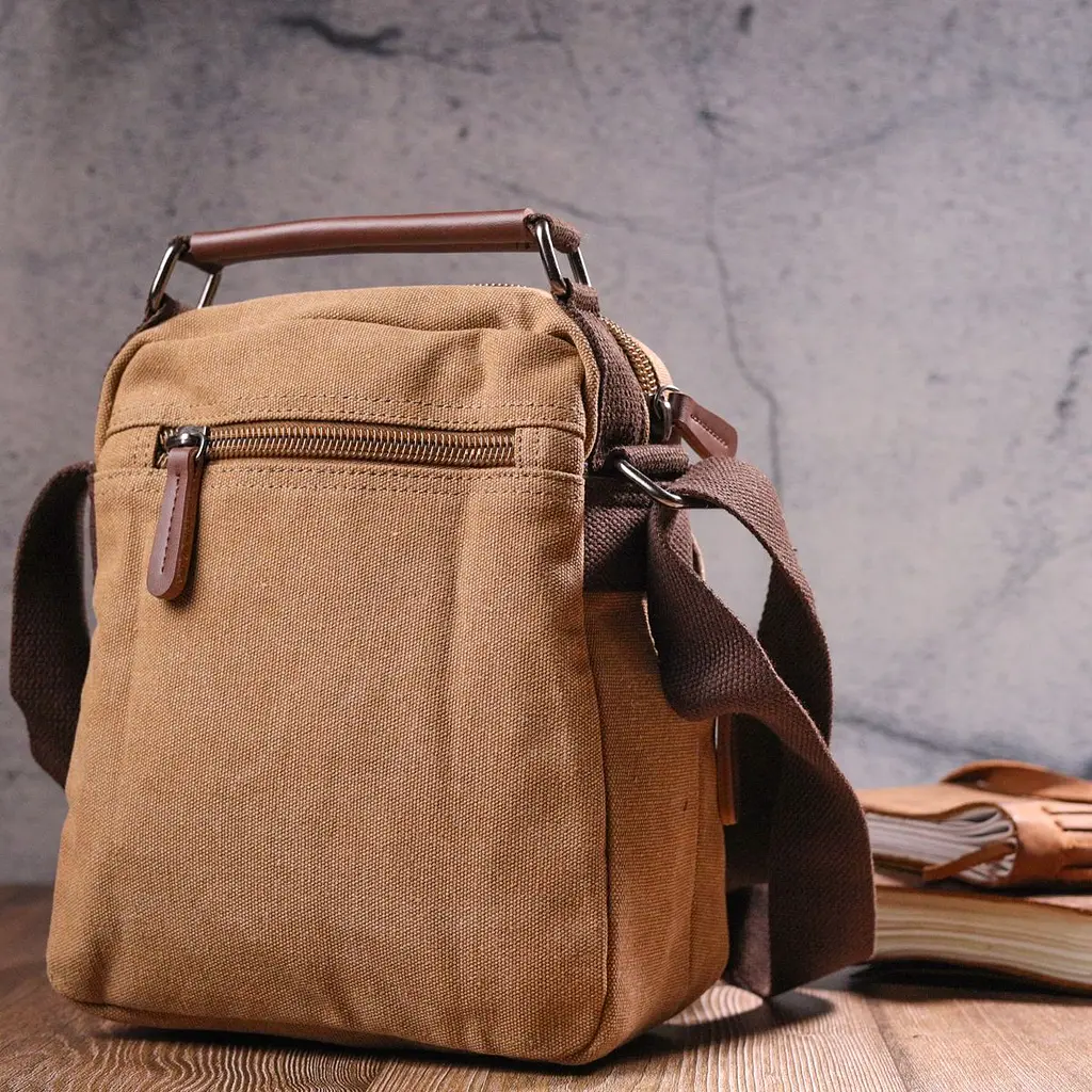 Невелика чоловіча сумка із щільного текстилю 21226 Vintage коричнева - фото 8