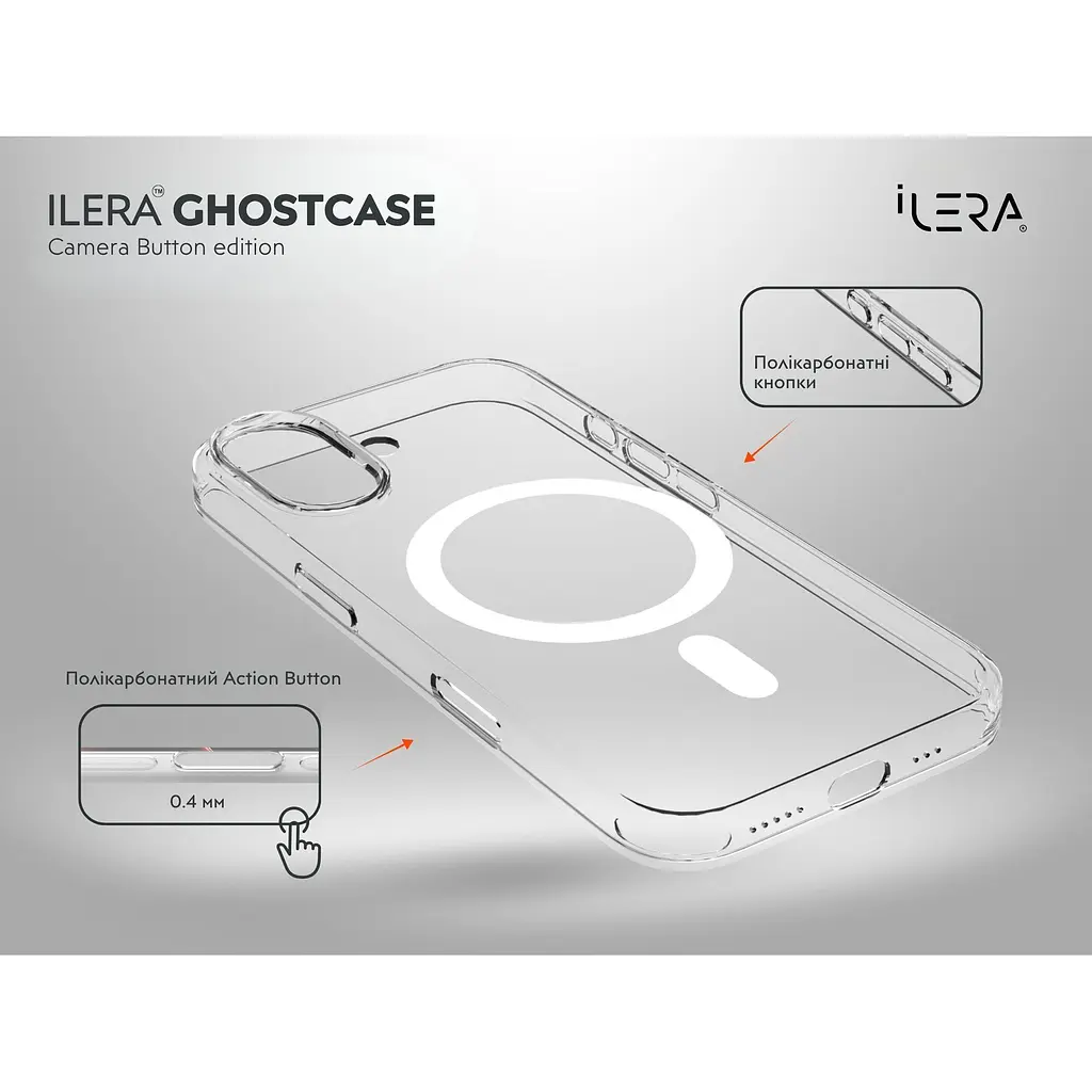 Чохол iLera GhostCase Camera Button with MagSafe для Apple iPhone 17 Transparent (ILGCAClCaBk17) [150392] - фото 3