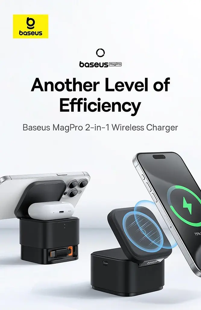 Бездротовий зарядний пристрій Baseus MagPro 2-in-1 Magnetic Wireless Charger 25 W P10264100121-00 Black - фото 4