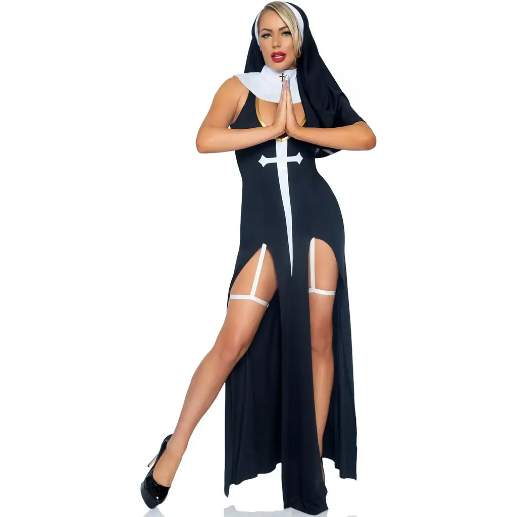 Костюм монашки-грешницы Leg Avenue Sultry Sinner S, платье, головной убор, воротник - фото 3