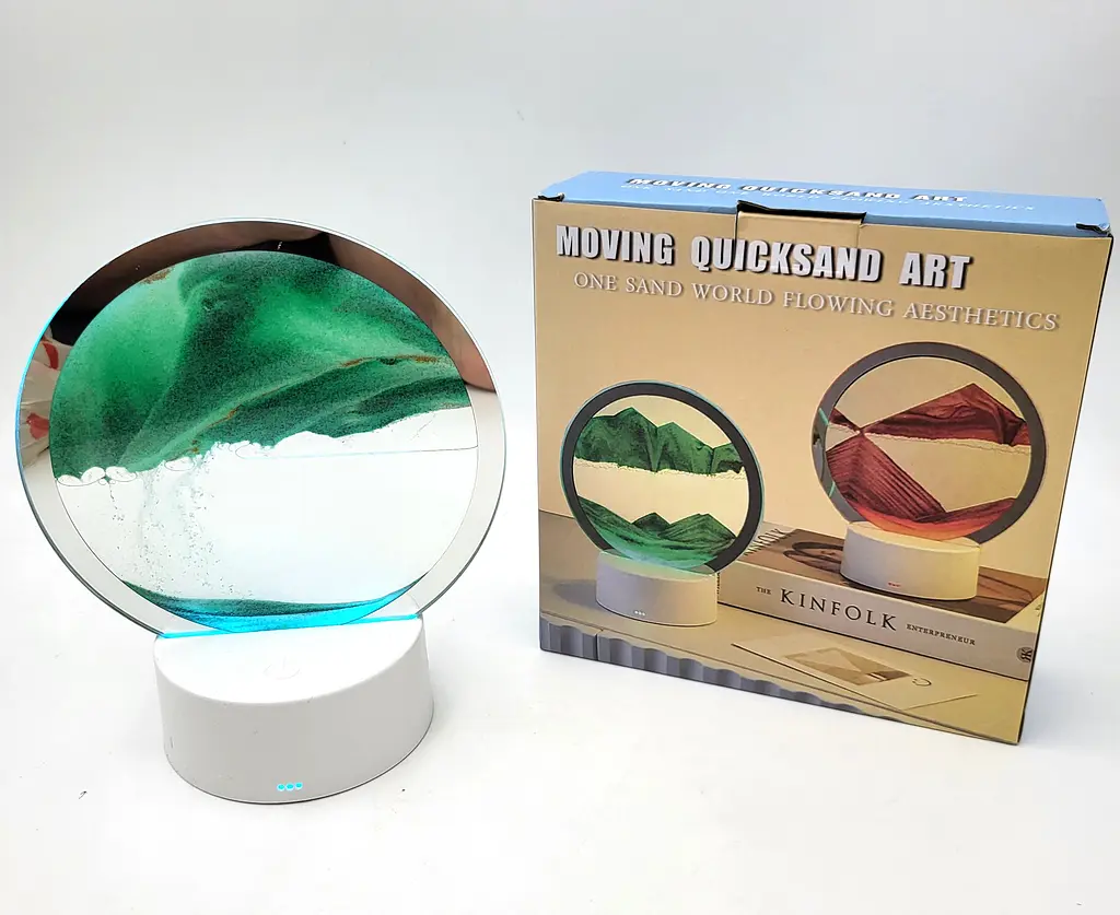 Настільна LED лампа нічник RGB пісочний годинник Картина рухомий пісок USB світильник UKC 3D Sandscape зелений - фото 12