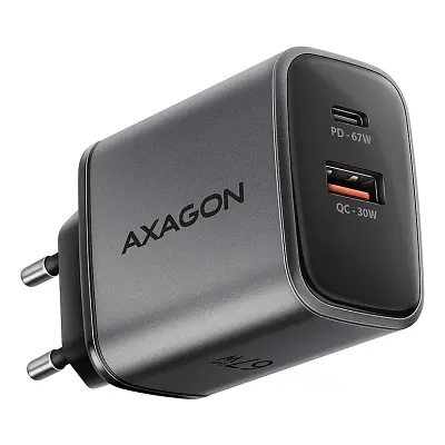 Зарядний пристрій AXAGON 1xUSB-C PD67W + 1xUSB QC4+ PPS gray (ACU-PQ67) - фото 2