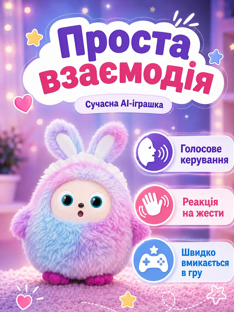 Інтерактивна плюшева AI-іграшка Райдужний зайчик з LED-очима для дітей, фіолетова (49675905) - фото 7