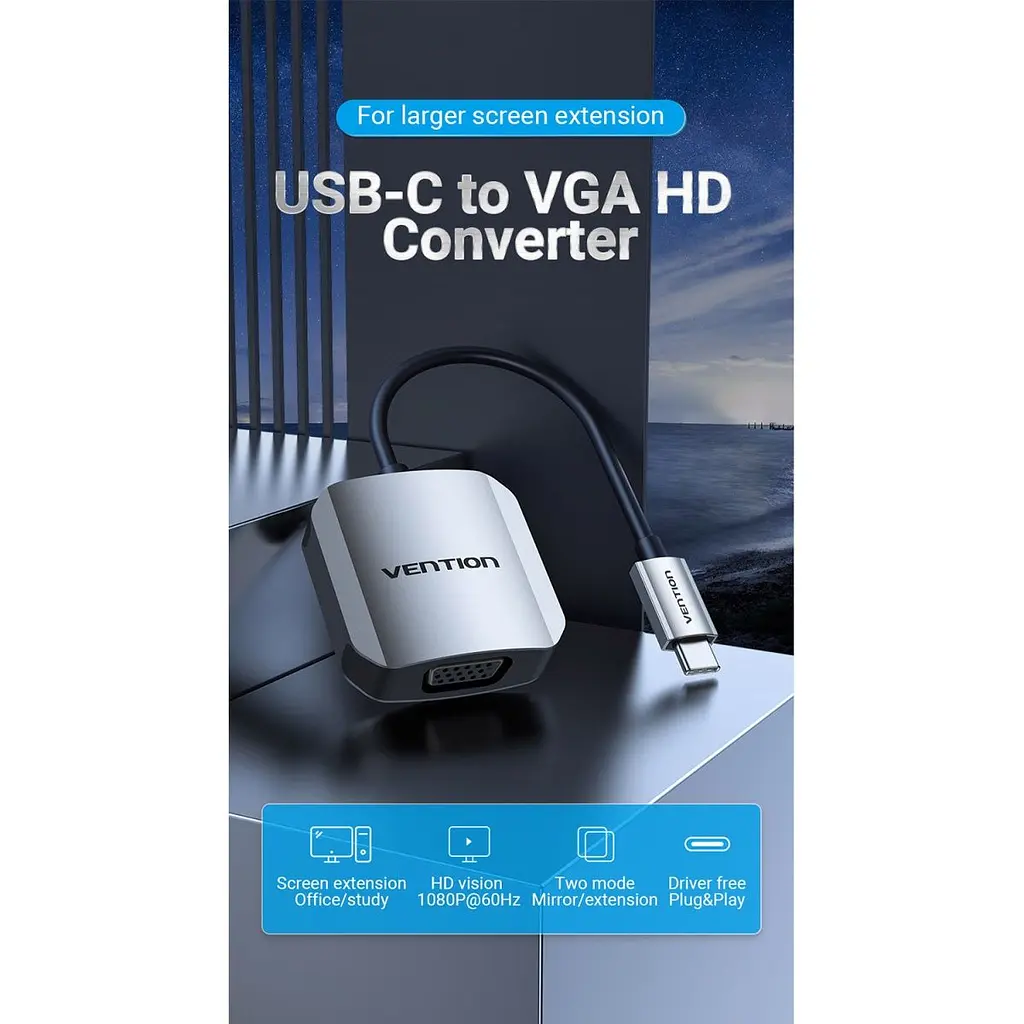 Перехідник Vention USB-C to VGA Grey (TDFHB) [170488] - фото 2