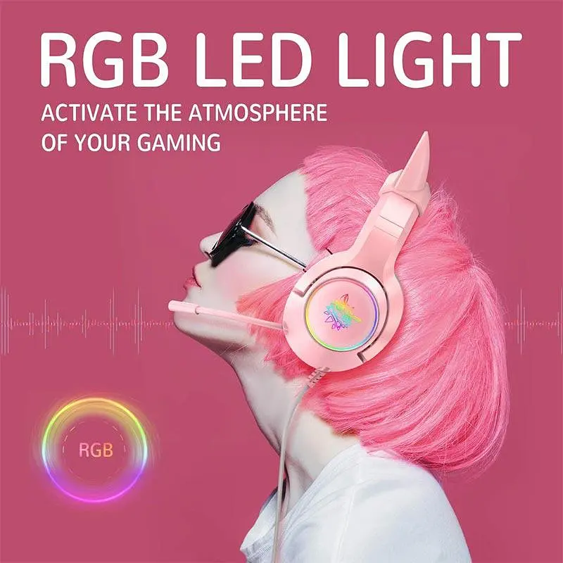 Накладні навушники Onikuma Gaming CAT with LED K9 7.1, USB, 2x3.5mm, 2.2m, pink - фото 8