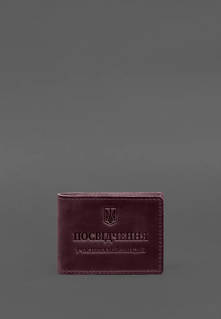 Шкіряна обкладинка для посвідчення учасника бойових дій із кишенею для жетону бордова Crazy Horse - фото 2
