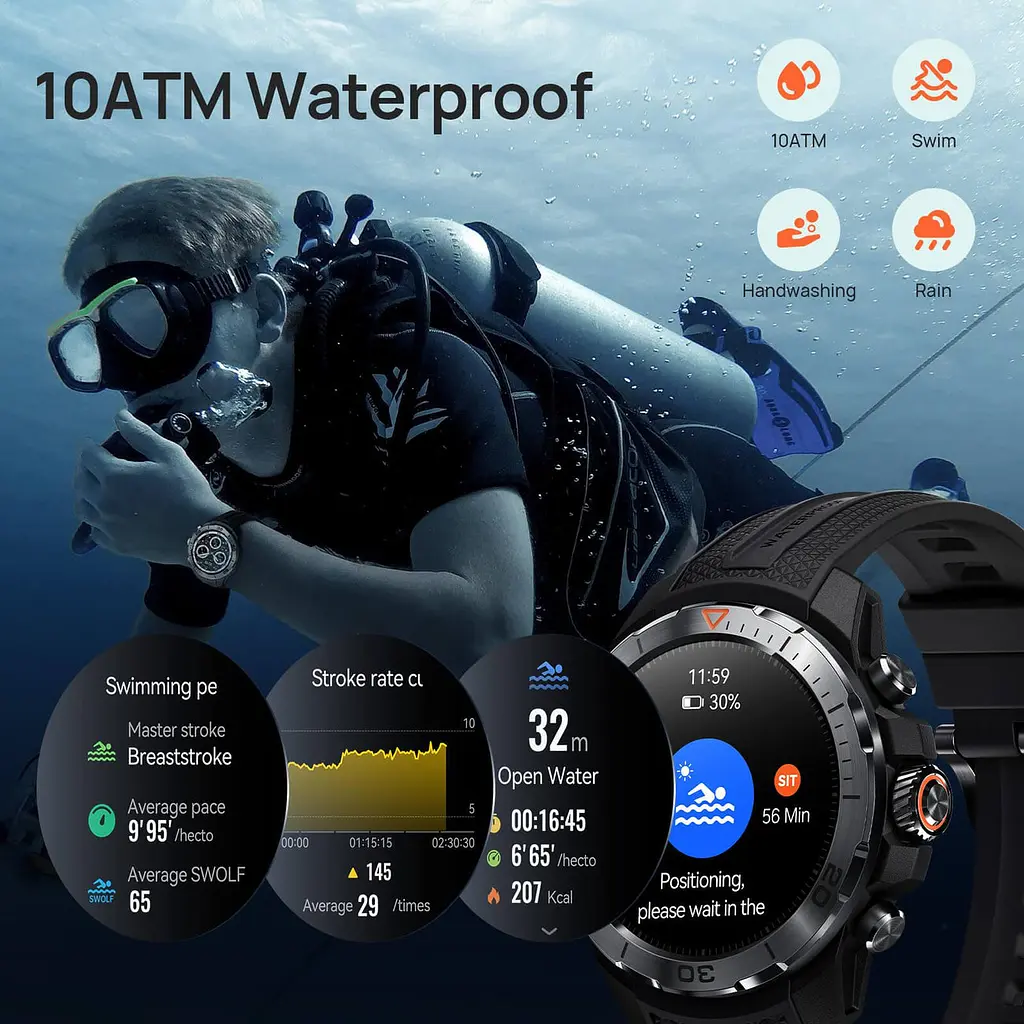 Mibro Смарт-часи GS Explorer 48мм, 1.32", 466x466, AMOLED, BT 5.3, Dual-band GPS, 10 ATM, чорний обсидіан - фото 8
