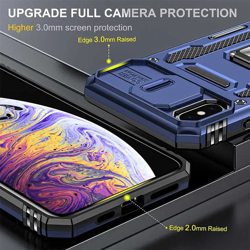 Ударостійкий чохол Camshield Army Ring для Apple iPhone X / XS (5.8) Синій / Navy - фото 4