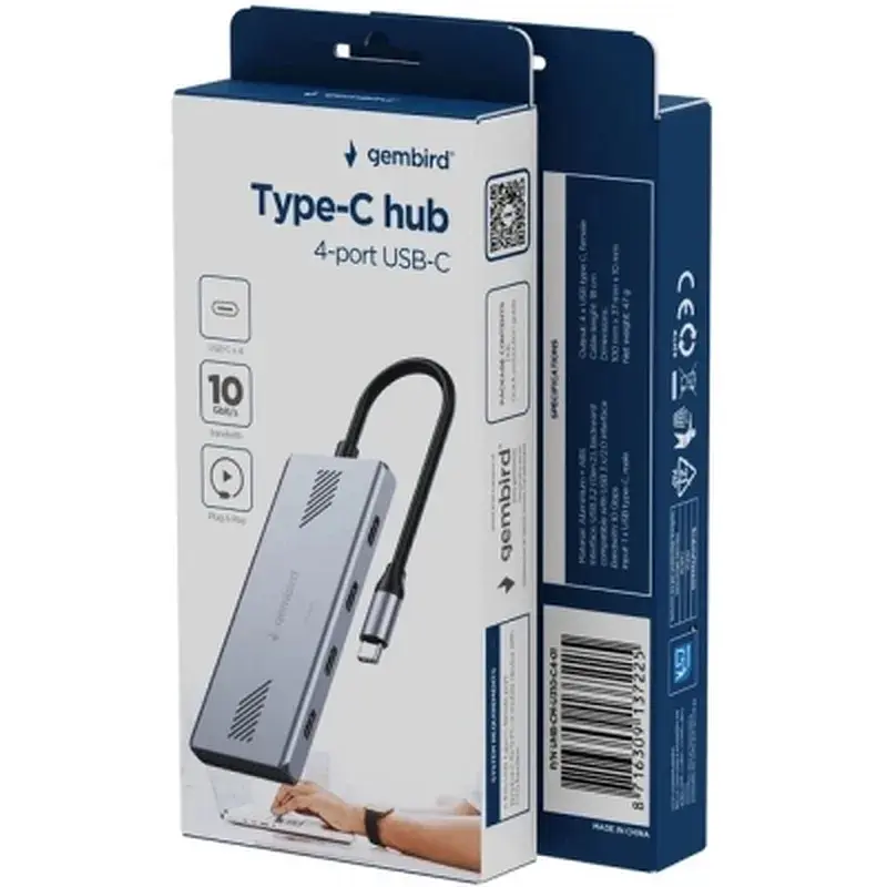 Концентратор Gembird USB-C 4-in-1 4xUSB-C 3.2 silver (UHB-CM-U310-C4-01) - фото 4