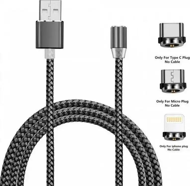 Кабель для заряджання телефону TK Lighting 3 в 1 micro usb type-c lighting iphone magnetic 360 100 мм Сріблястий (hub_9zyt6s) - фото 2