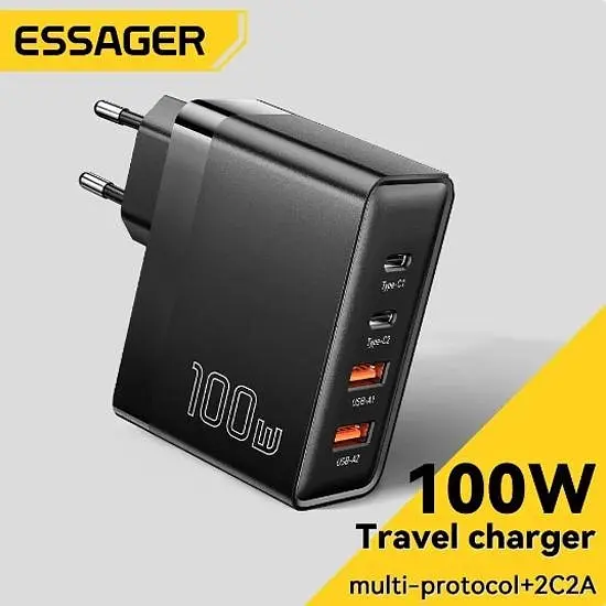 Зарядный адаптер Essager 100W GaN 2U+2C (ES-CD37 / P100AU01A3C0) мзп черный - фото 3