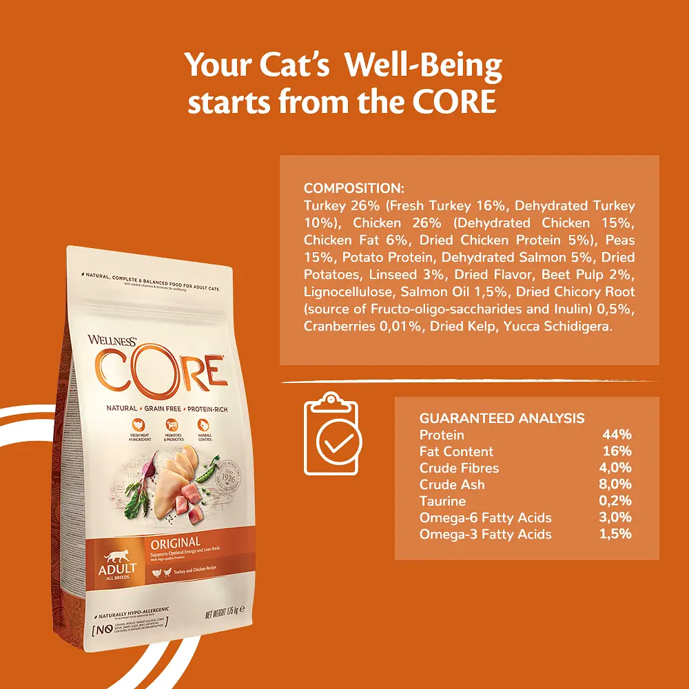 Сухий корм для дорослих котів Wellness CORE Adult Original з індичкою та куркою - фото 4