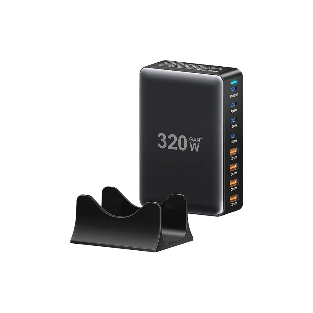 Зарядний пристрій Essager 4xUSB-C + 4xUSB 320W GaN (EZC320W-QJB0G-Z) - фото 2