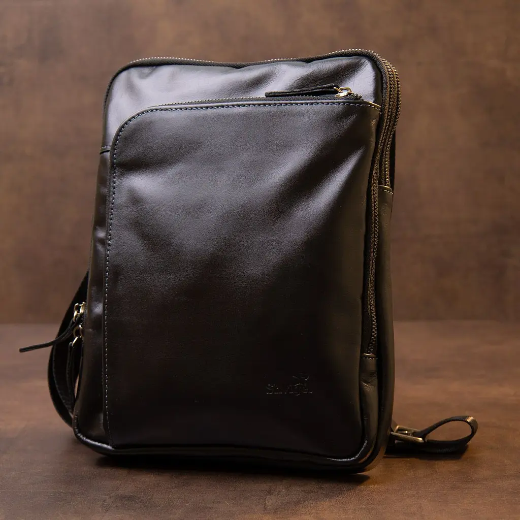 Чоловіча сумка планшет з накладною кишенею на блискавці в гладкій шкірі 11281 SHVIGEL чорна - фото 7