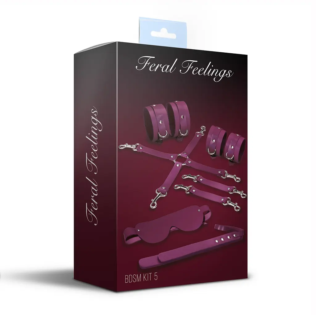 Набір Feral Feelings BDSM Kit 5 Burgundy, наручники, поножі, хрестовина, маска, падл - фото 2