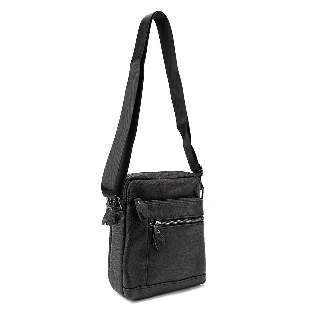 Шкіряний невеликий месенджер на два відділи Tiding Bag M56-2007A чорний - фото 6