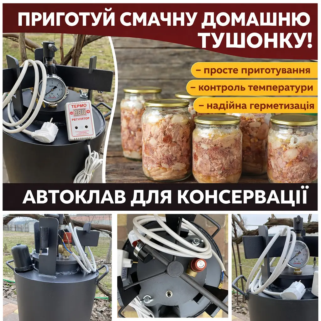 Побутовий електричний гвинтовий автоклав для консервації ОВ-33 на 33 банки (0.5 л) / 16 банок (1 л) Харків 88390 - фото 9