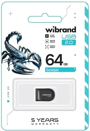 Флеш-накопичувач USB 64Gb Scorpio, Black, USB 2.0 (WI2.0/SC64M3B) Wibrand teh0029152 - фото 2