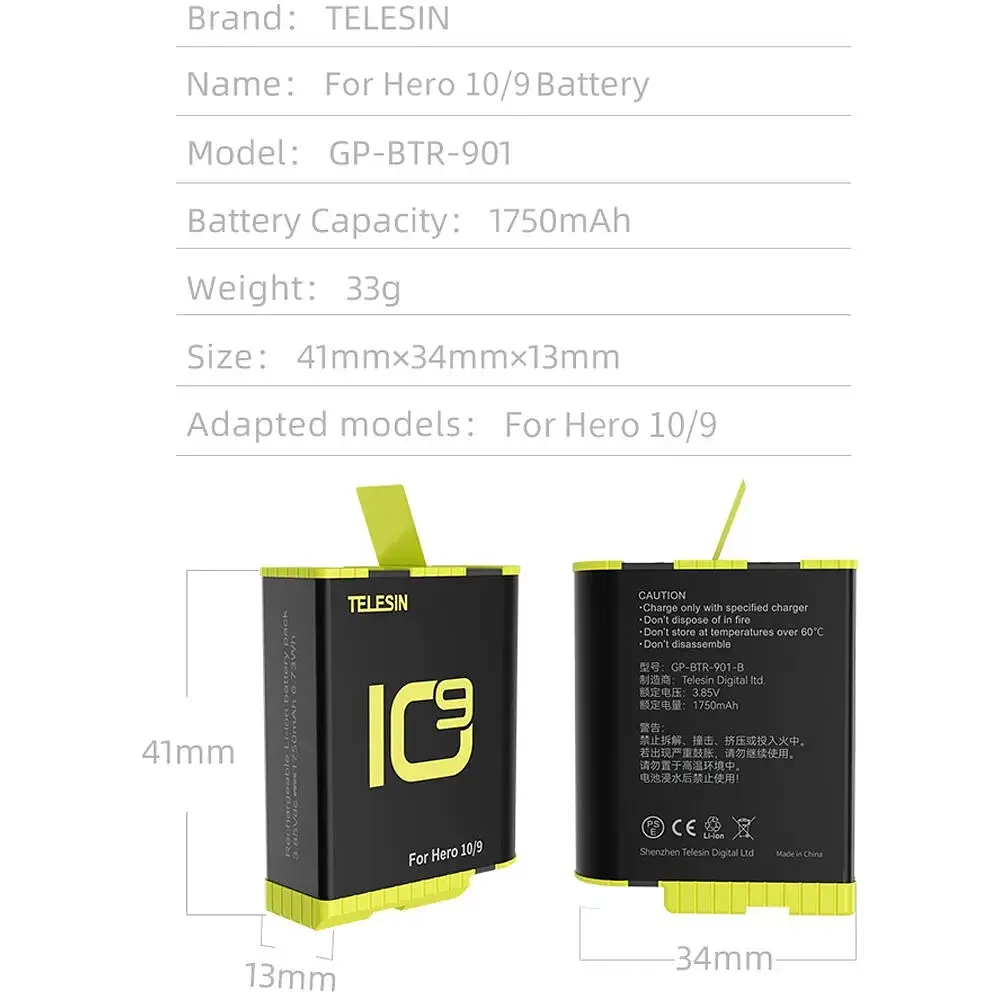 Зарядний пристрій Telesin 3 Slots Battery Charger + 2 акумулятори для Hero 9/10 GP-BTR-903 [76676] - фото 11