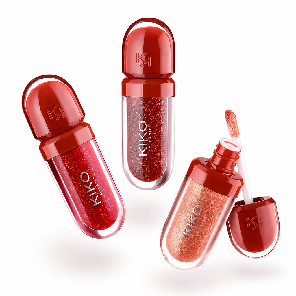 Набір із 3 міні-блисків для губ KIKO MILANO Flirt Alert Mini Kisses Maxi Shine Kit 3D Hydra Lip Gloss - фото 2
