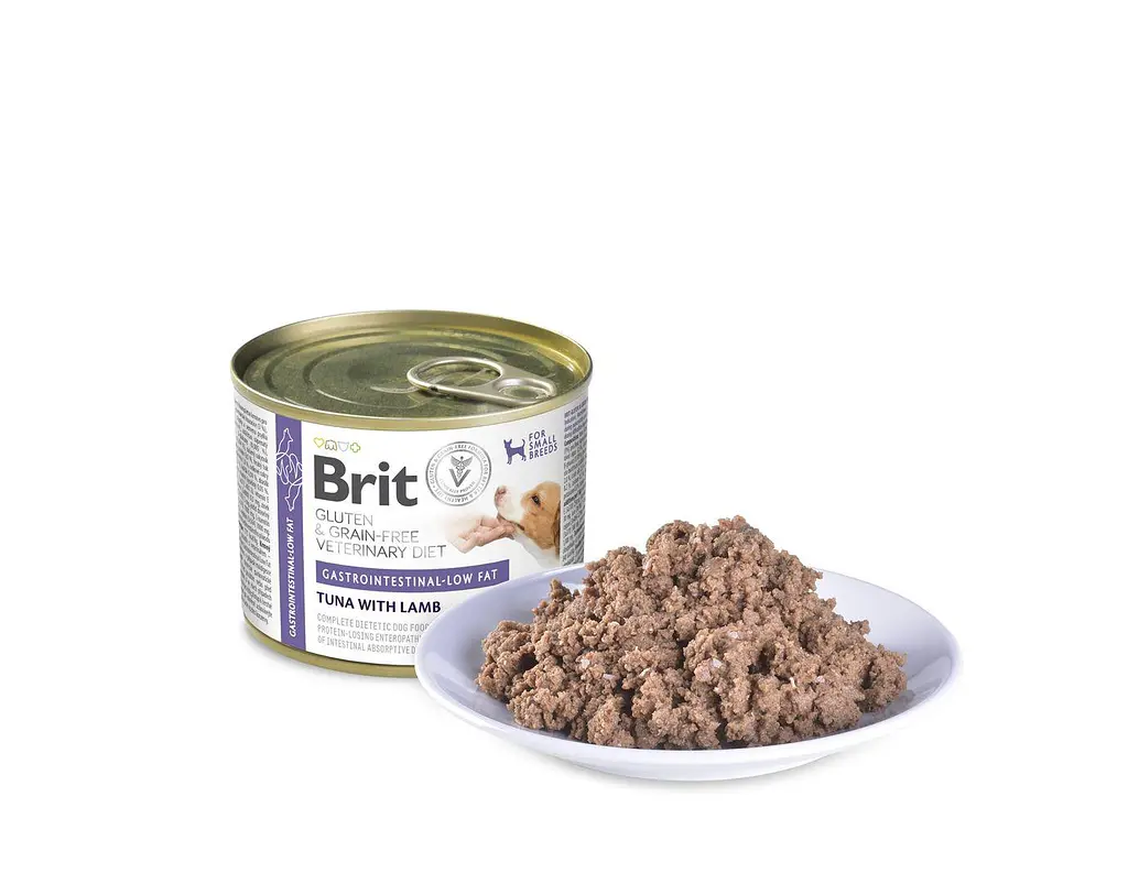 Вологий корм Brit VetDiet Gastrointestinal-Low Fat для собак із проблемами травлення, зі зниженим вмістом жиру, з тунцем та ягням, 200 г - фото 2
