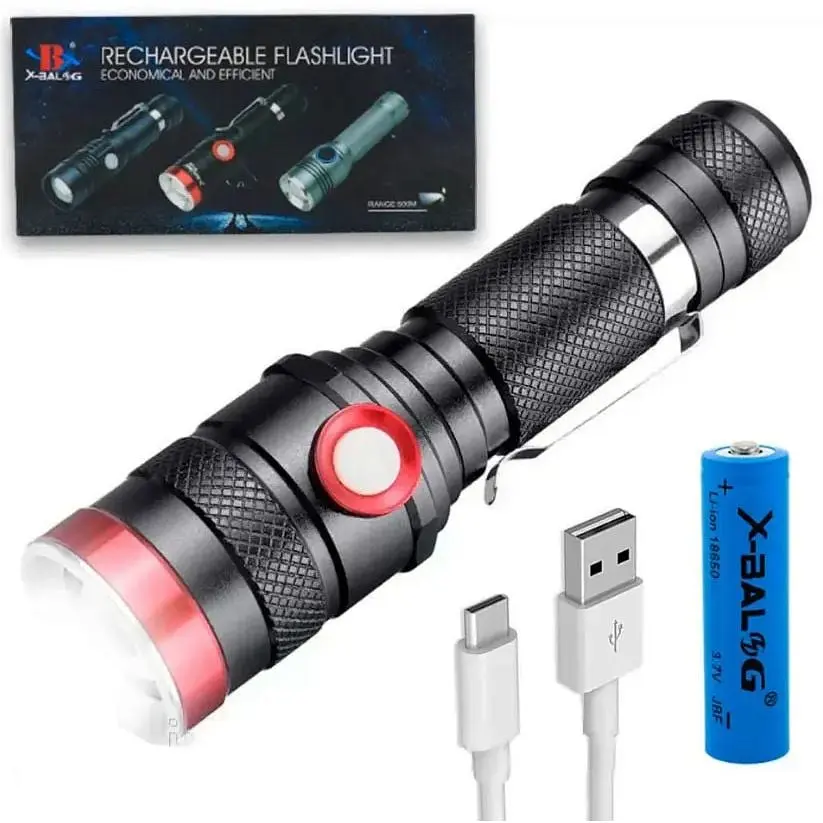 Фонарь ручной X-Balog BL-736-T6 аккумуляторный противоударный 1 режим с клипсой и зумом 18650 - фото 2