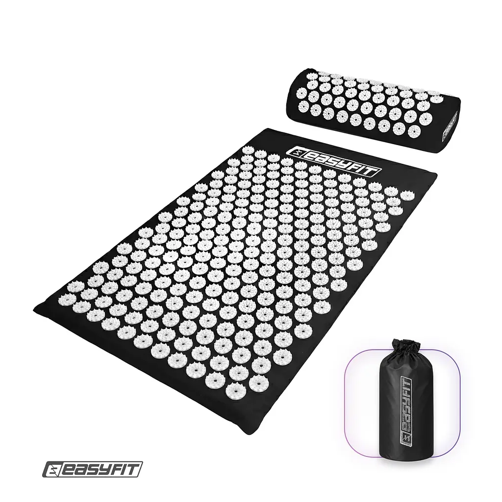 Масажний килимок EasyFit з подушкою (аплікатор Кузнєцова) + чохол Чорний з білим (EF-2709-BW)