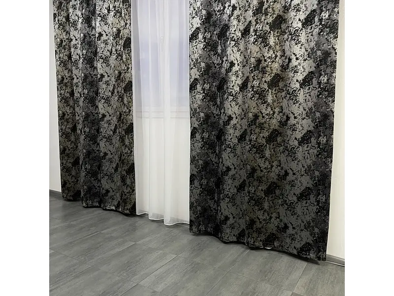 Жакардові мармурові штори сіро-кавового кольору 2шт. 150х270 з білим шифоновим тюлем 400х270, на та ALBO pbe0052756 - фото 7