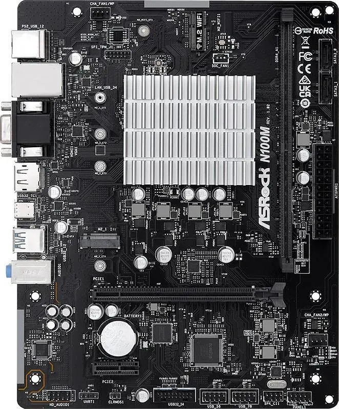 Материнська плата ASRock N100M (N100M) (Integrated CPU, SoC, Micro-ATX)