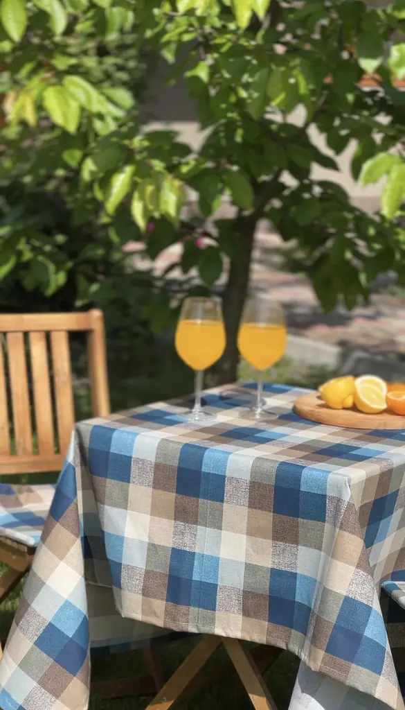 Водовідштовхувальна Скатертина Шахматка синя 110х110 см (+ 4 серветки 30х40) - фото 8