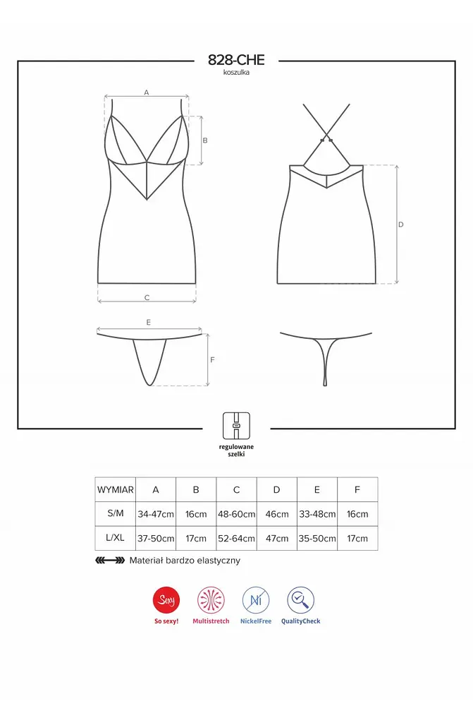 Еротична сорочка та стрінги, L/XL (чорний) Obsessive 828-CHE-1 chemise - фото 3