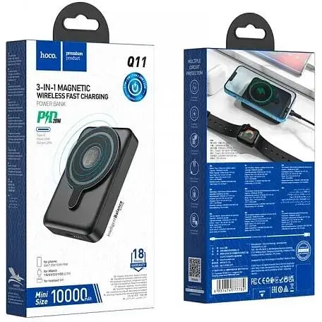Зовнішній акб бездротовий Hoco Q11 Expressar 3-in-1 magnetic fast charging 10000mAh чорний 6931474777782 - фото 3