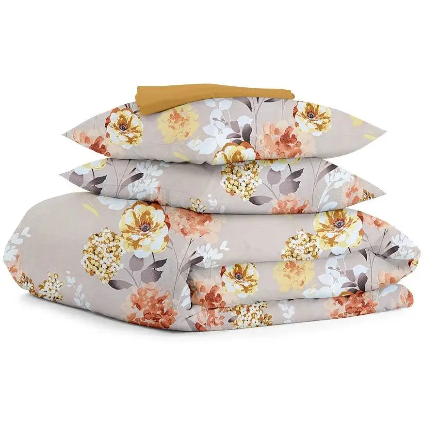 Комплект постельного белья Cosas Roxy flowers Семейный бежевый (FlowerRoksiBeige_Mustard16_160x2) - фото 1