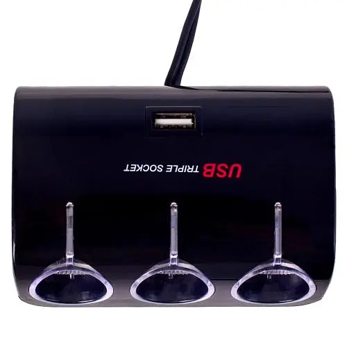 Автомобільний розгалужувач прикурювача VOIN 3 виходу 1USB 1000mA 12/24V (SC-3073) - фото 3