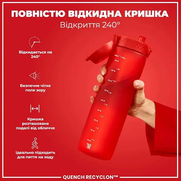 Бутылка для воды ION8 1000 мл (ЭКО бутылка) BPA Free Red (I8RF1000RED) - фото 3