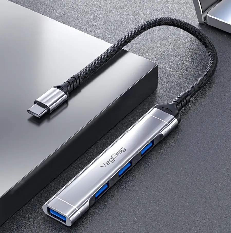 Розгалужувач Хаб 4 порти VEGGIEG VK-301 HUB Type-C на USB 3.0 — 4 порти, 480Mbts, живлення від USB, 15cm - фото 4