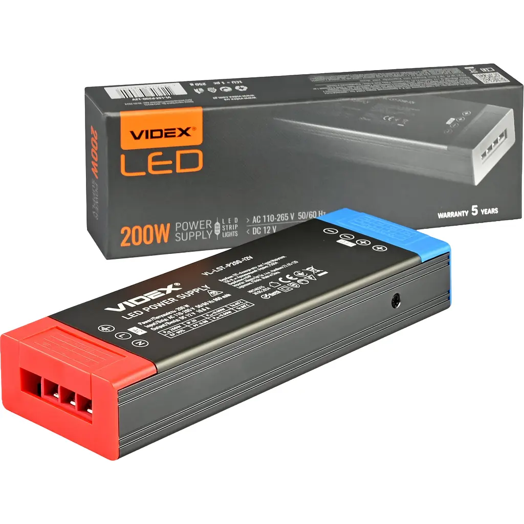 Блок живлення для LED стрічки Videx DC 12V 16.6A 200W IP20 (VL-LST-P200-12V / 28212-000)