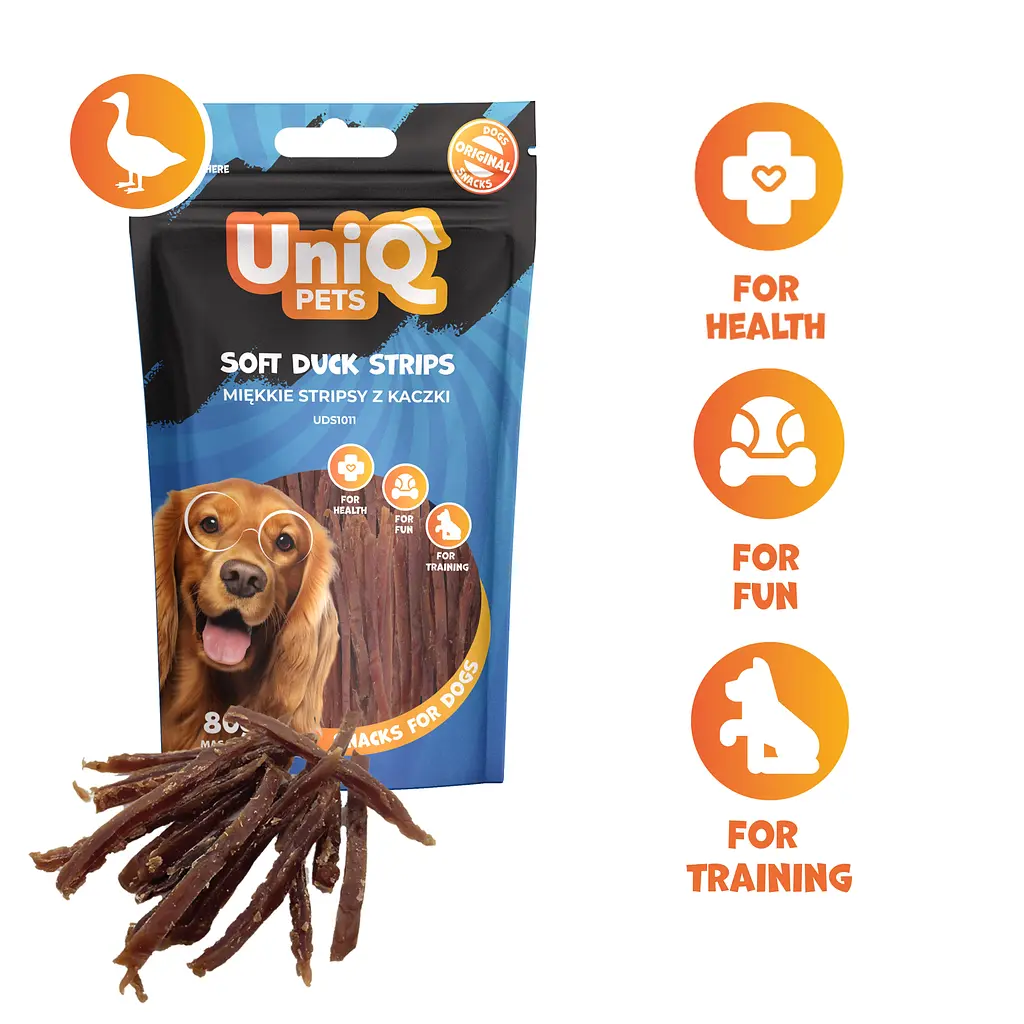 Ласощі для собак UniQ PETS М'які качині смужки 80 г - фото 2