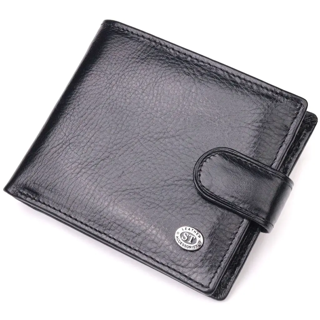 Чоловічий гаманець з натуральної гладкої шкіри у два додавання ST Leather 19409 чорний
