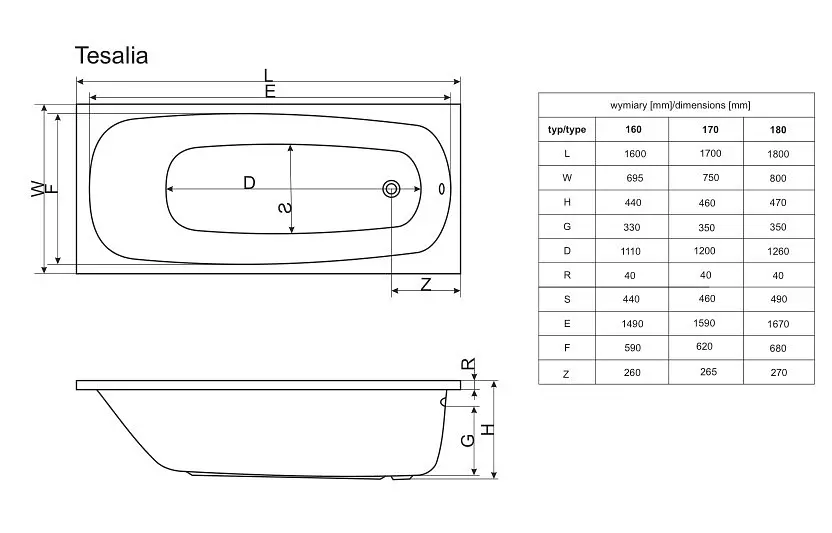 Ванна акрилова Radaway Tesalia 180x80 + ніжки (WA1-06-180x080U) - фото 3