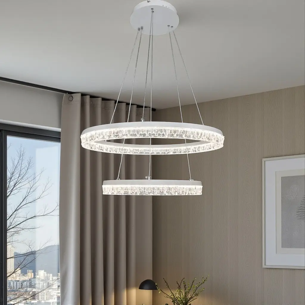 Підвісна LED-люстра Diasha MD78200/600+400WH, біла, 2 світлових кільця, Ø60 см, 85 W - фото 4
