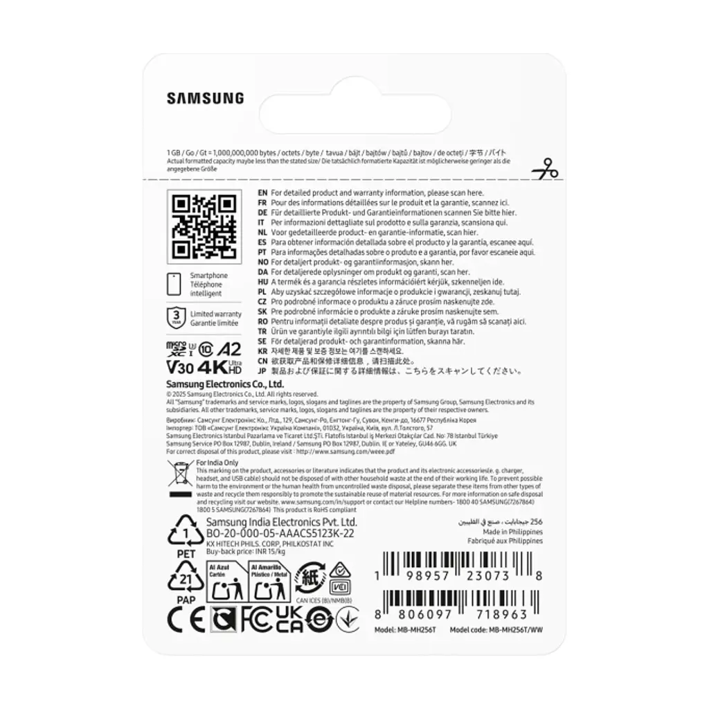 Карта пам'яті Samsung 256GB microSDXC class 10 UHS-I U3 V30 A2 T9 (MB-MH256T/WW) - фото 6
